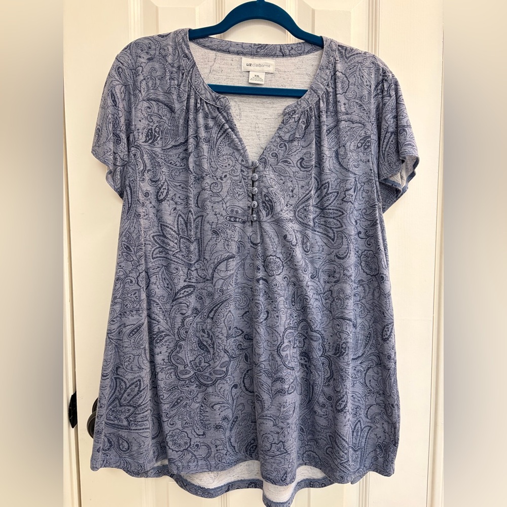Liz Claiborne Blue Paisley Blouse Size XXL